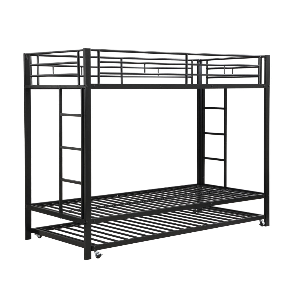 Letto a castello 90x200 cm con letto estraibile; struttura robusta; metallo; nero