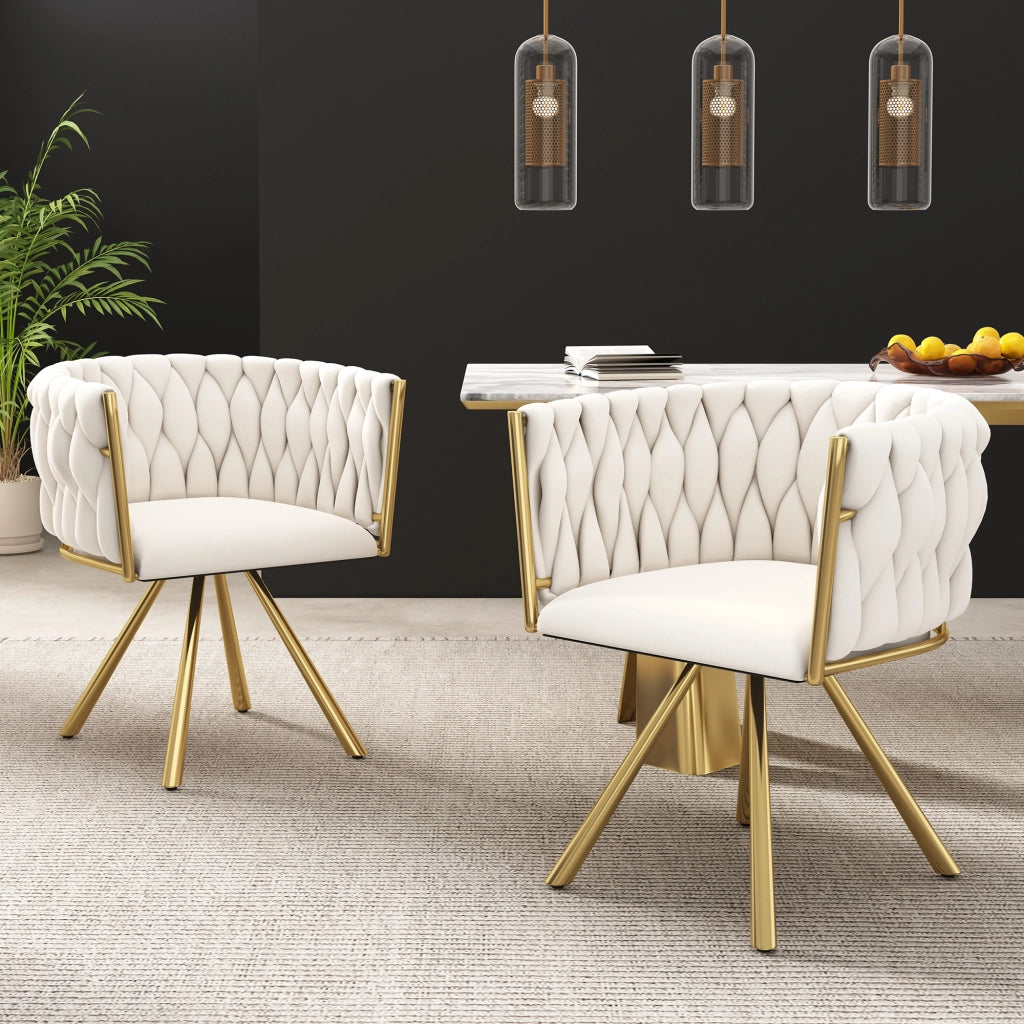 SEDIA Girevole 360° in Velluto Beige e Oro Set da 6 pezzi