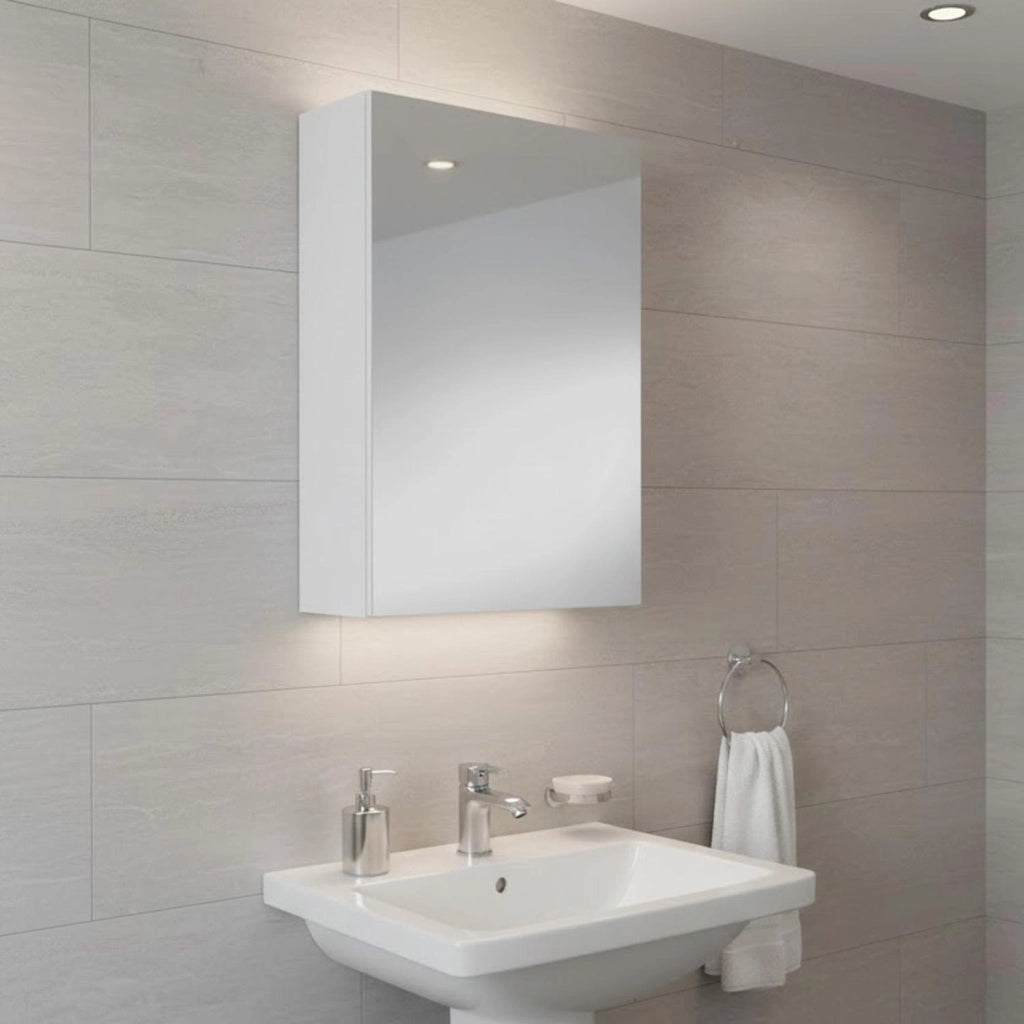 Mobile Pensile Bagno Con Anta A Specchio E Ripiani Interni Design Moderno Minimal Salvaspazio In Melaminico Per Arredo Bagno 65 X 40 X 21 Cm Bianco
