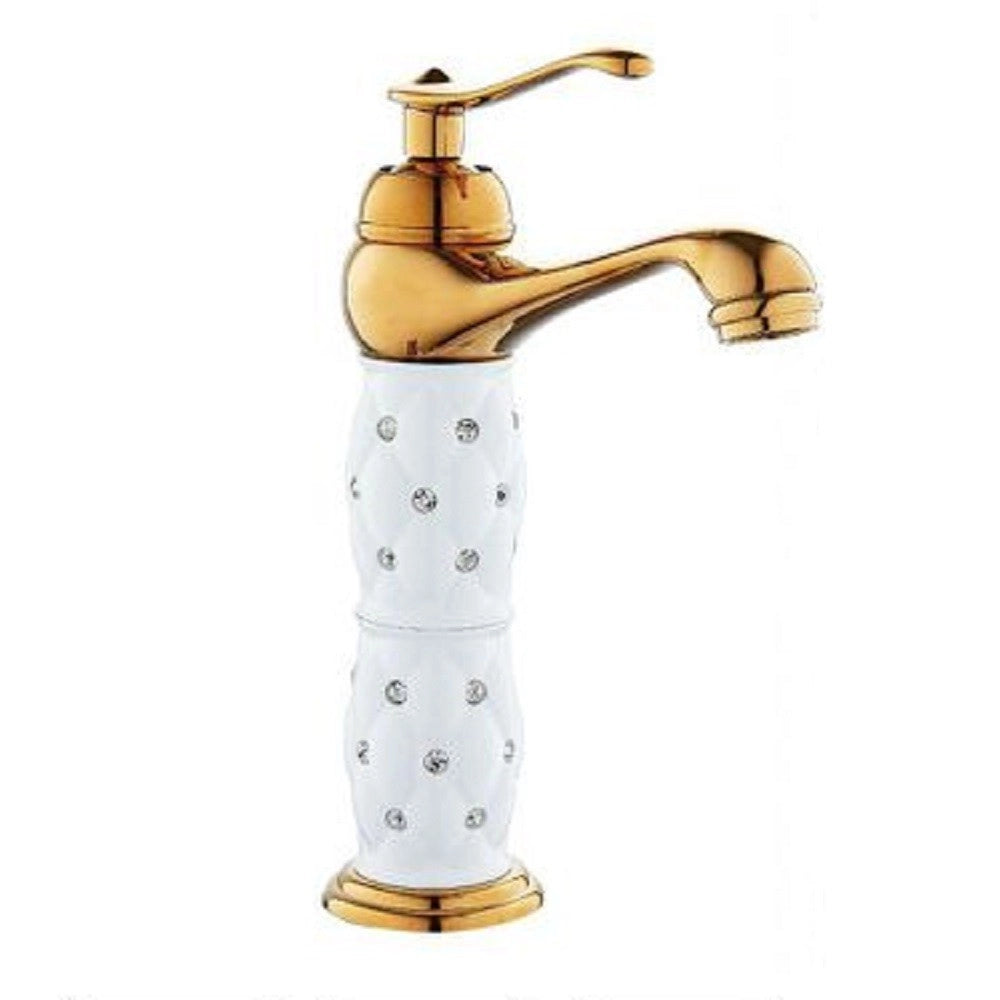Trade Shop - Rubinetto Per Lavabo Alto Con Brillantini Miscelatore Bagno Monoforo Oro 52150 -