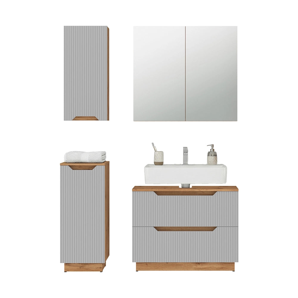 Vicco Set di mobili da bagno Rovere/grigio a righe 4 parti