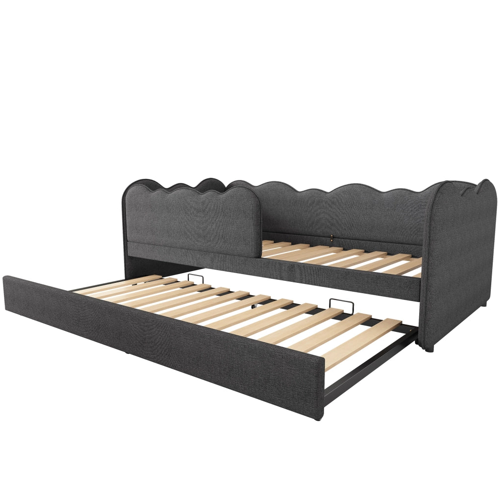 Letto daybed con letto estraibile 90x190 cm, letto per bambini in lino grigio con rete a doghe, senza materasso