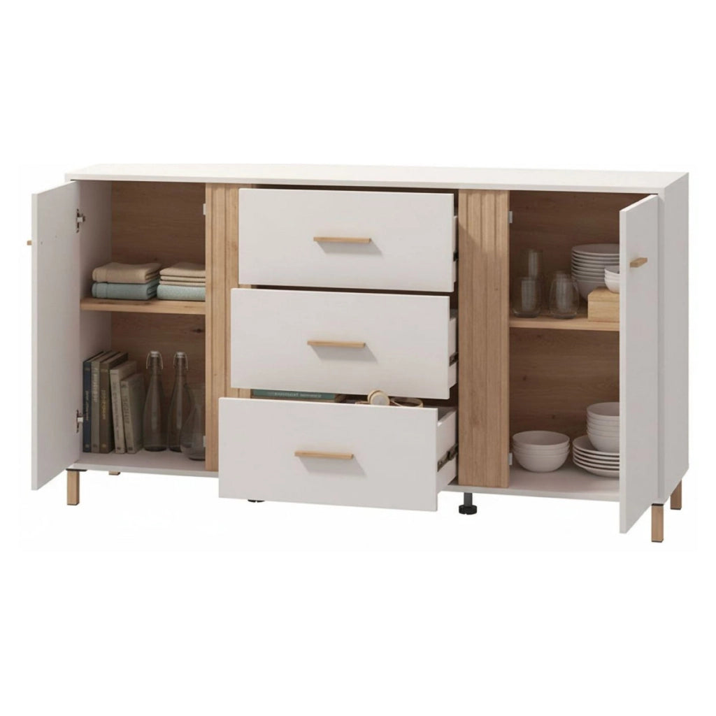 Madia Frisanco, Credenza 2 Ripiani, 163.5x40x90h cm Bianco Crema