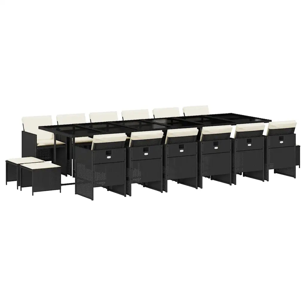 Set da Pranzo da Giardino 17 pz con Cuscini Nero in Polyrattan 3210642
