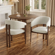 Sedia da pranzo, set da 2, gambe in metallo effetto legno, lino, colore noce e beige