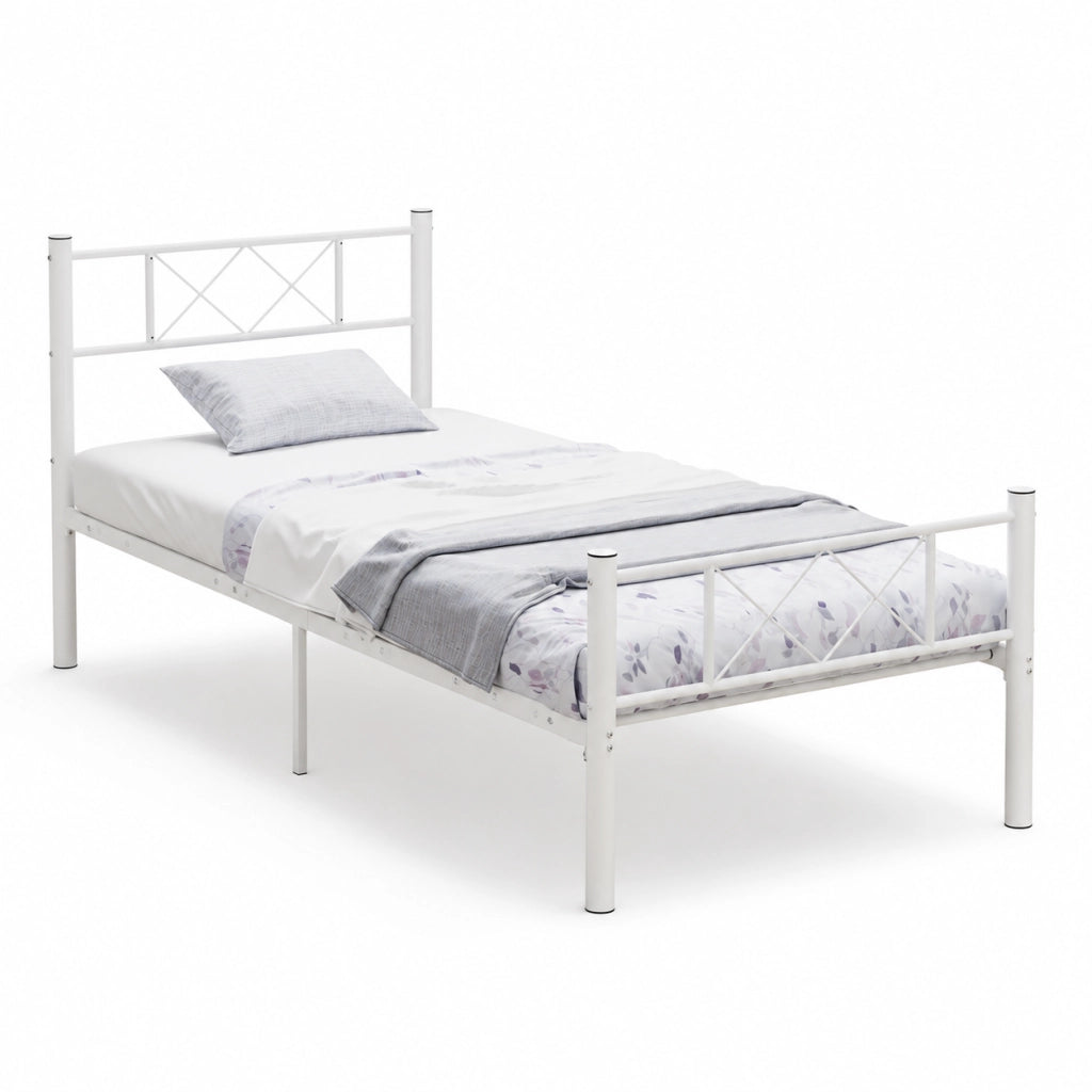 Letto 90x200 cm con testiera e spazio sottoletto in acciaio bianco