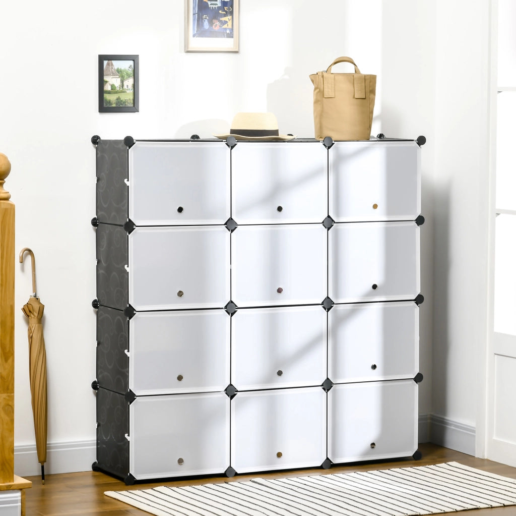 Scarpiera modulare 125x32x125 cm con 12 cubi; 2 livelli; in plastica nera