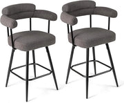 Set di 2 Sgabelli da Bar Girevoli, Sedie Imbottite in Boucle con Schienale, Braccioli Curvi, Gambe in Metallo e Poggiapiedi, Portata 150 kg, per Isola Cucina, Caffè e Pub (Grigio)