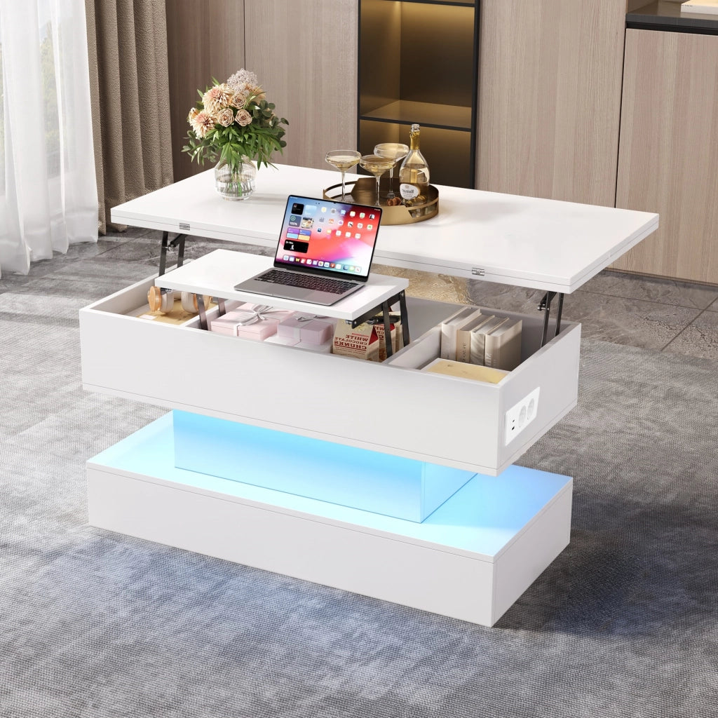 TAVOLO da caffè sollevabile 100x50x51,5 cm Bianco con presa USB-C