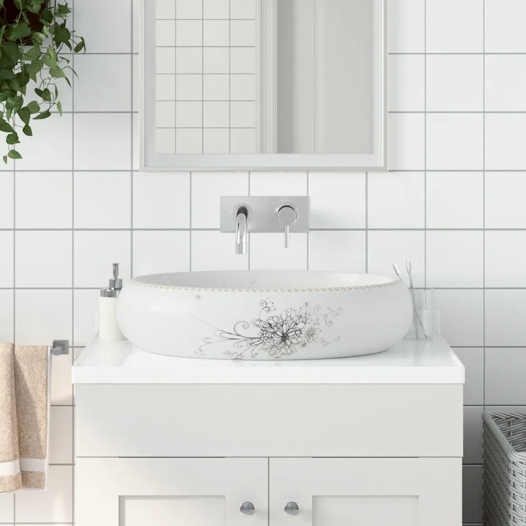 Lavabo da Appoggio-Lavandino-Lavello Bianco Ovale 59x40x15 cm Ceramica