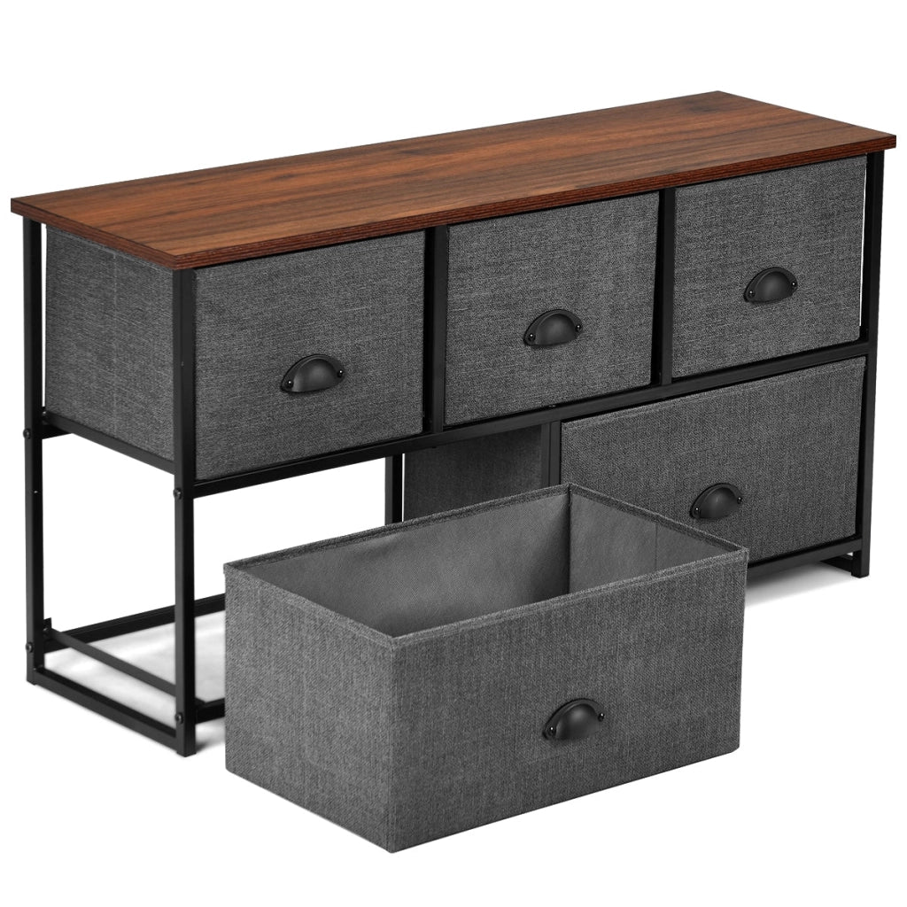 Cassettiera in tessuto a 5 cassetti 100 x 30 x 53,5 cm pratica ed elegante design moderno in ferro nero e grigio scuro 20_0020922