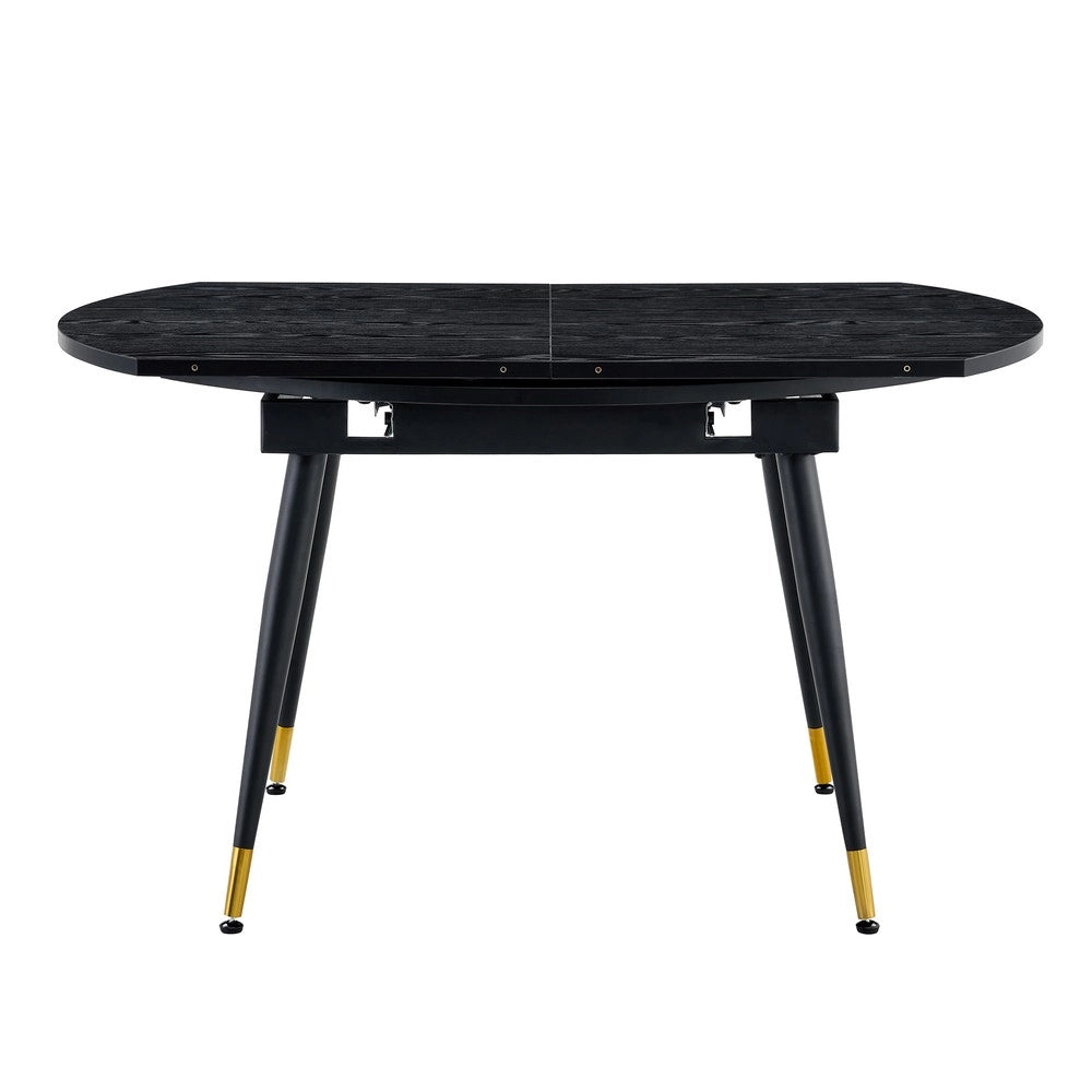 Tavolo da Pranzo Allungabile Rotondo/Ovale ¨C MINIMAL ¨C Piano MDF Nero/Noce, Gambe Metallo