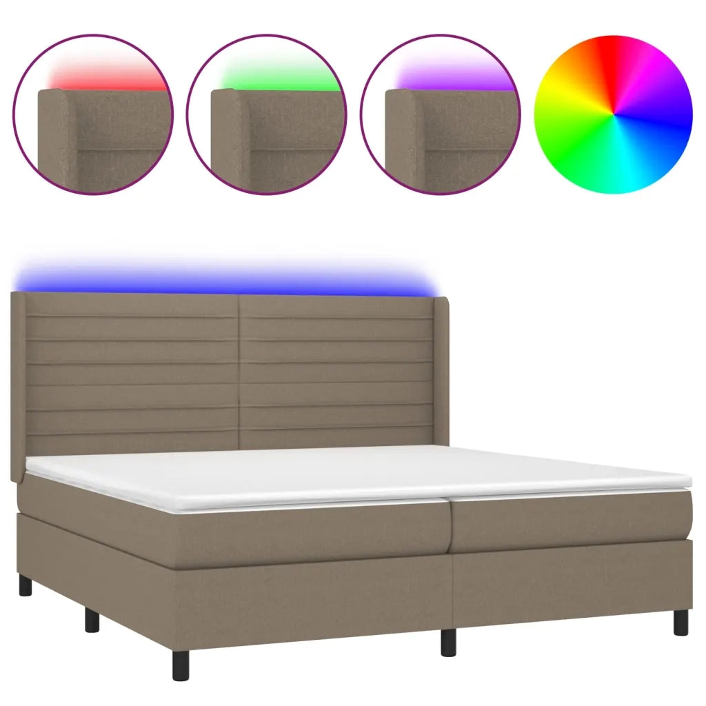 Letto a Molle Materasso e LED tortora 200x200cm in Tessuto cod mxl 59202