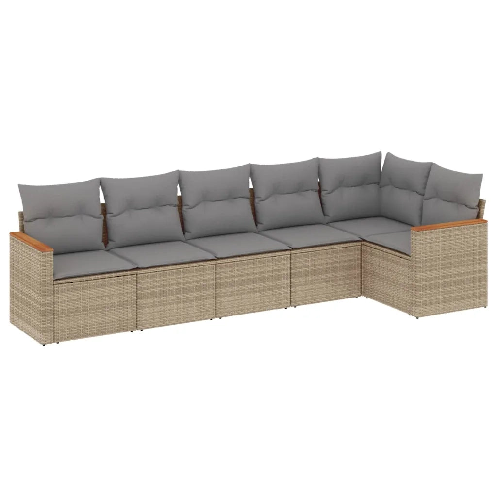 Set Divano da Giardino 6 pz con Cuscini Beige Misto Polyrattan
