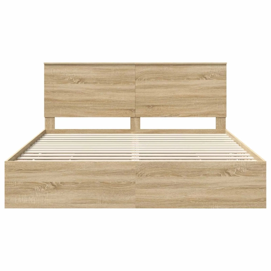 Struttura del letto con cassetto-Giroletto con contenitore-Rete del Letto Rovere Sonoma 200 x 200 cm 928124