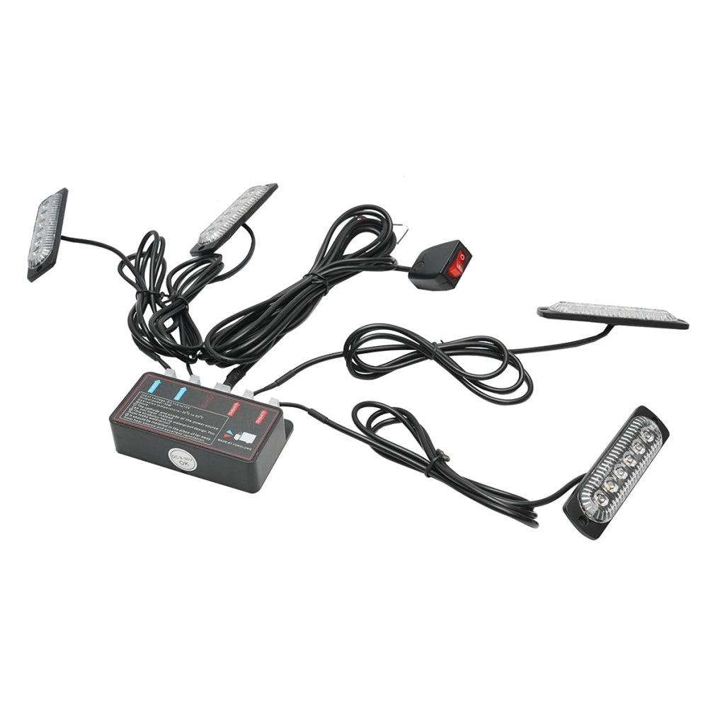 Set di 4 lampade stroboscopiche a LED 24W, 12-24V gialle, centralina con 4 moduli 110x28x12mm
