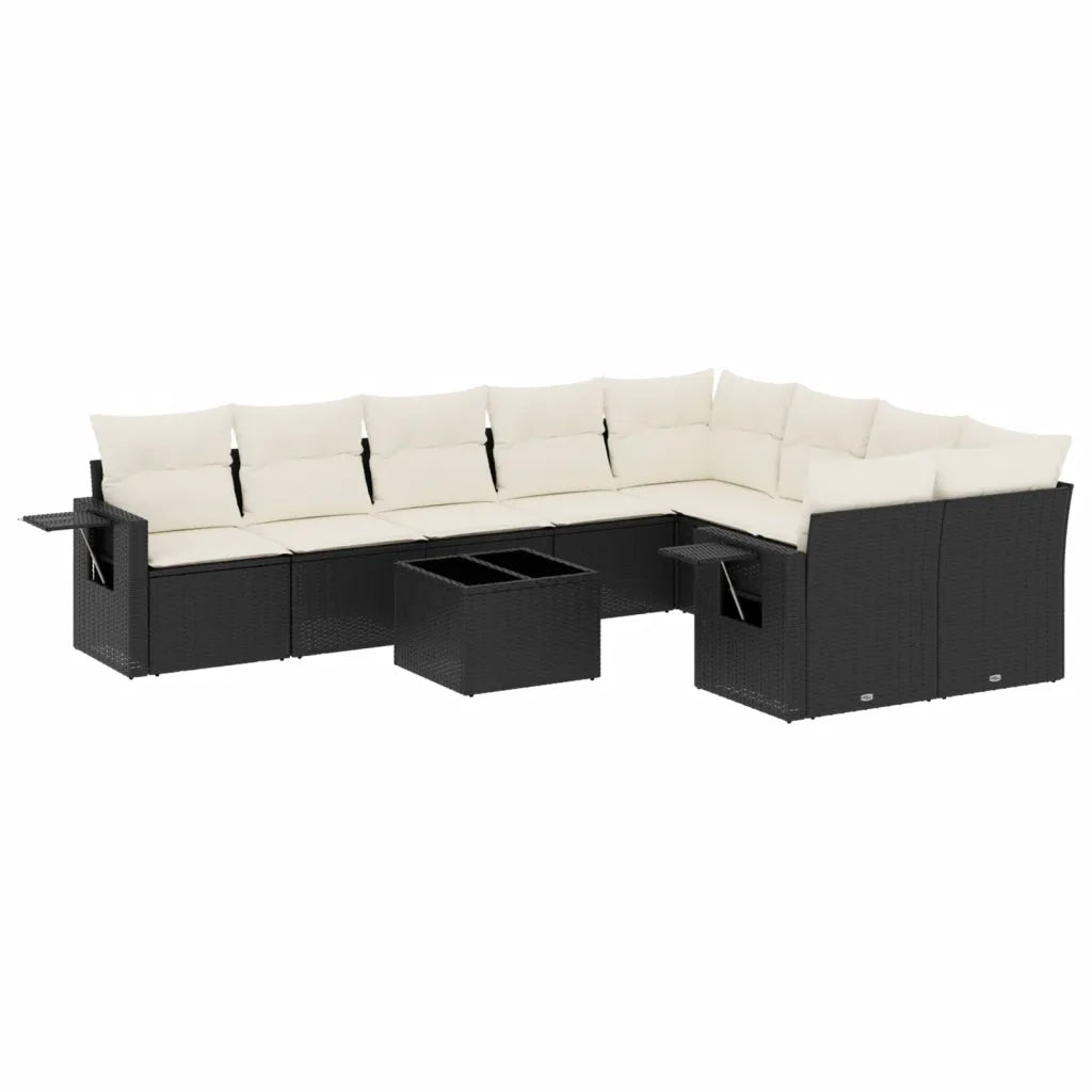 Set Divani da Giardino 10pz con Cuscini in Polyrattan Nero