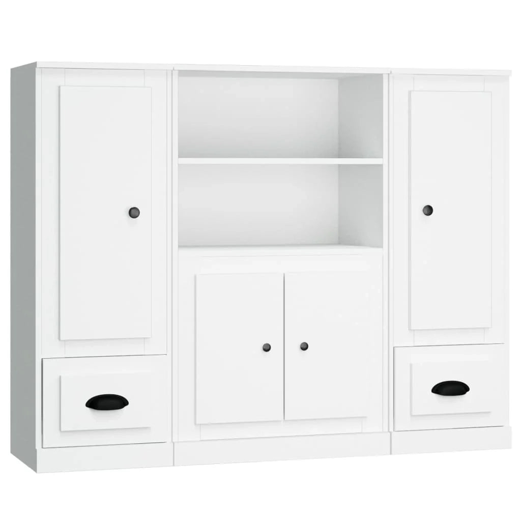 Buffet credenza cassettiera armadio mobile contenitore organizer per cucina soggiorno salotti 3 pezzi legno ingegnerizzato bianco 02_0037010