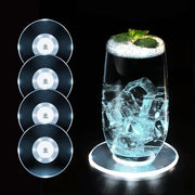 Set di 4 basi di illuminazione LED bianche che si accendono per i drink, interruttore on/off per i drink, basi di illuminazione acqua-resistenti, supporto circolare in acrilico per bicchieri e bottiglie, feste, matrimoni, bar, Natale, pub.