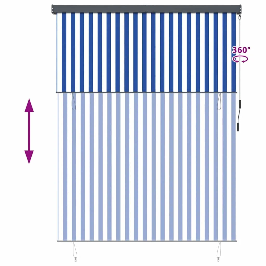 vidaXL Tenda a Rullo Esterna Striped Blu e bianco 220 x 250 cm Tessuto