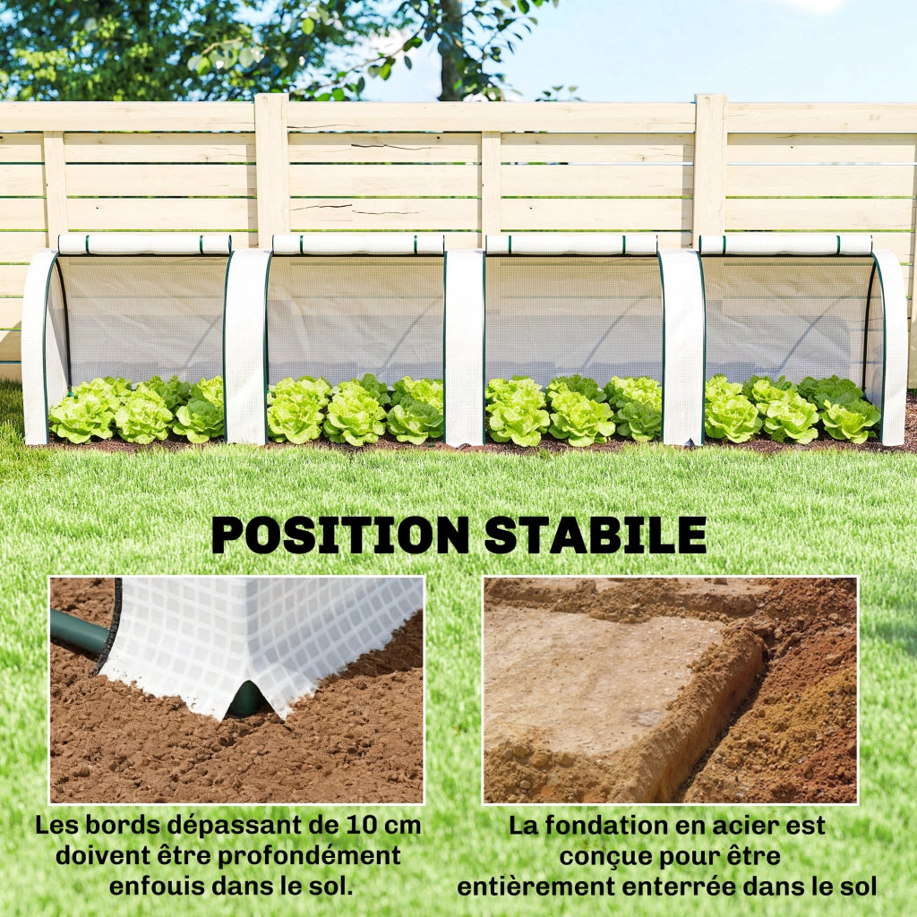 Serra da giardino mini per pomodori ¨C Xylo ¨C 4x1x0,8m acciaio PE anti-UV bianco con 4 porte zip