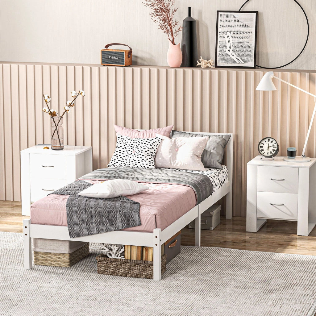 Letto in Legno con Testiera ¨C Zephmum ¨C Bianco 198x96x70 cm