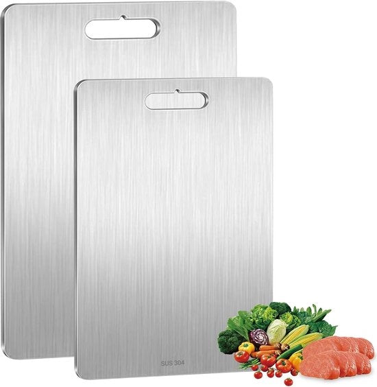 Set di Taglieri in Titanio 2 pezzi - Acciaio Inossidabile e Antibatterico - 34x23cm + 25x15cm - Per Cucina Professionale e Cucina Igiene