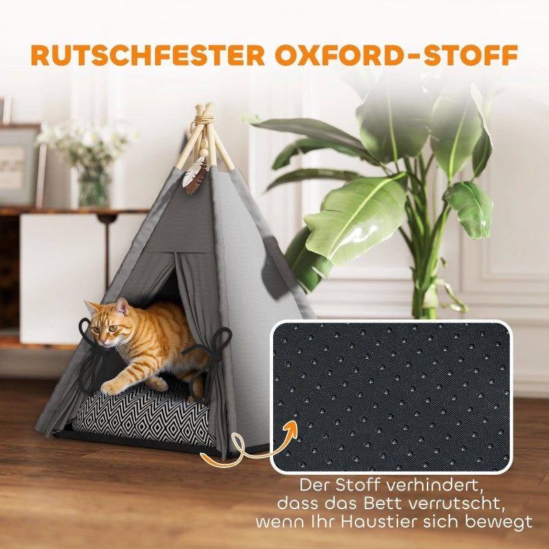 Tenda teepee per animali domestici, tenda per gatti con cuscino sfoderabile e lavabile, casetta per gatti con pavimento antiscivolo, palla da gioco,