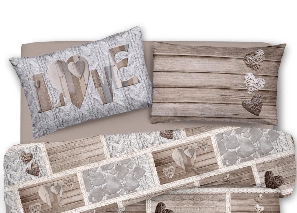Copripiumino Sacco Piumone Pensieri Delicati Cotone Disegno Shabby Love - Singolo - Beige