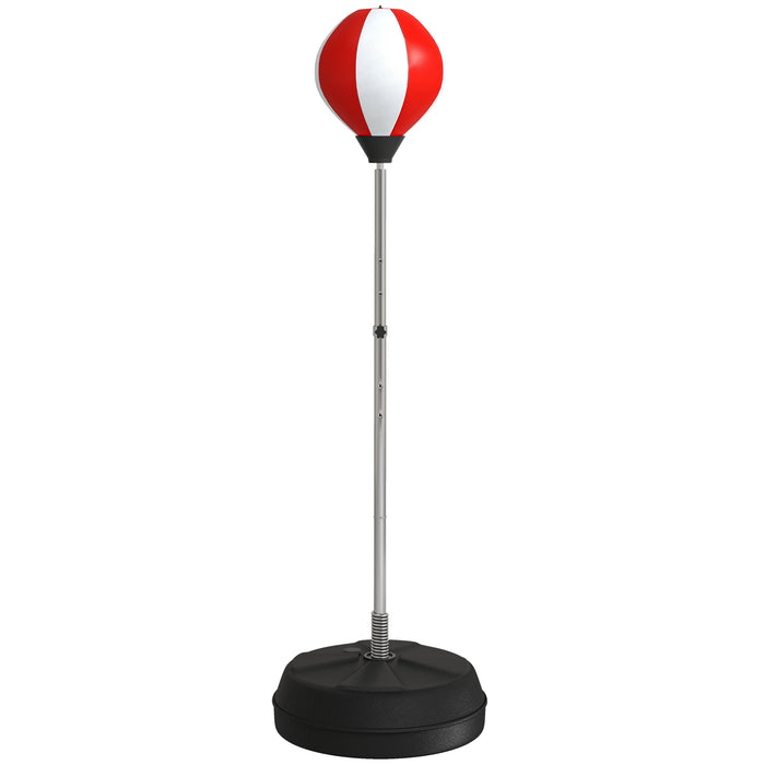 Punching Ball da Terra ad Altezza Regolabile 126-144 cm con Guantoni e Base Riempibile Rosso e Bianco