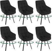Set di 6 Sedie Sala da Pranzo, Sedie Cucina con Braccioli e Schienale, Poltroncine Girevoli con Gambe in Metallo, in Velluto, per Camera da Letto, Soggiorno, Nero