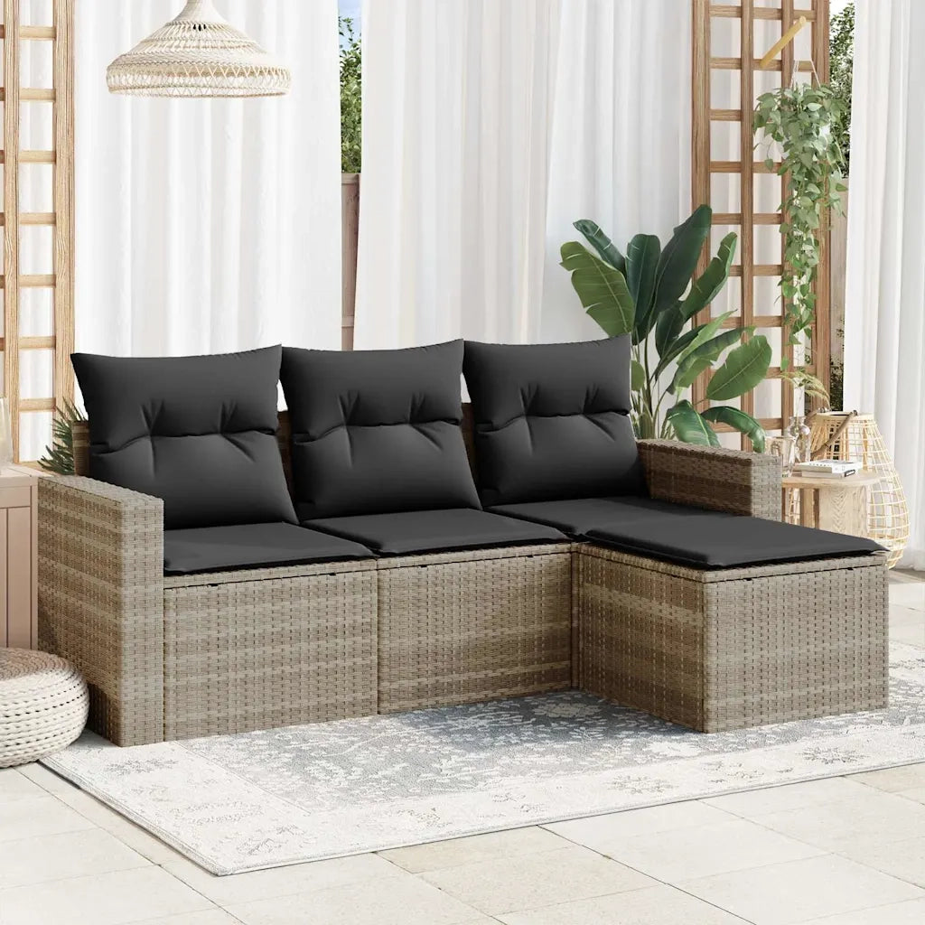 Set Divano da Giardino 4pz | Set Salotto da Giardino con Cuscini Grigio Chiaro Polyrattan