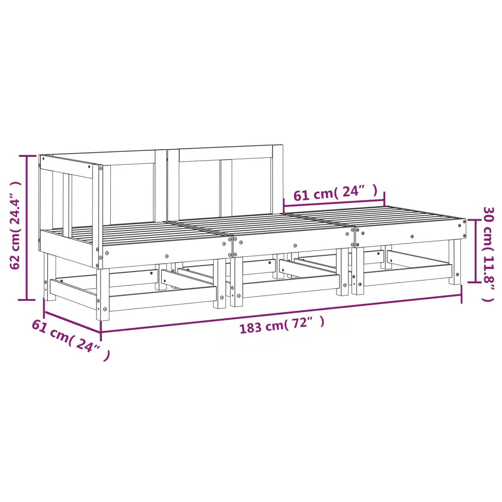 Salotto da Giardino-Set Salotto da Giardino 3 pz Bianco in Legno Massello di Pino 446098