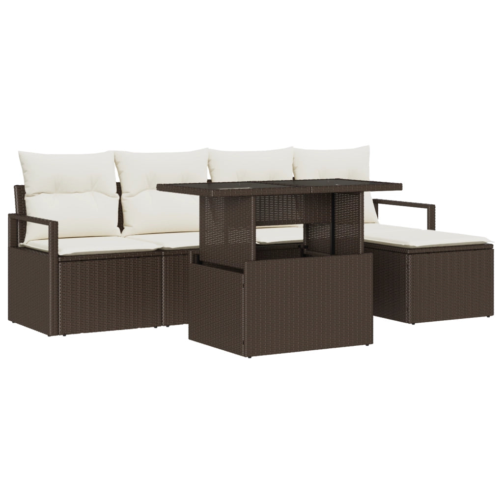 Set divani giardino 6 pezzi con cuscini polyrattan marrone