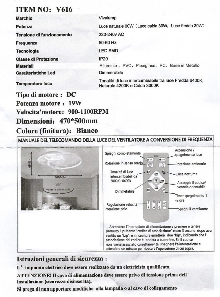 Plafoniera moderna a led con ventilatore da soffitto cambia 3 luci telecomando dimmerabile ed orientabile