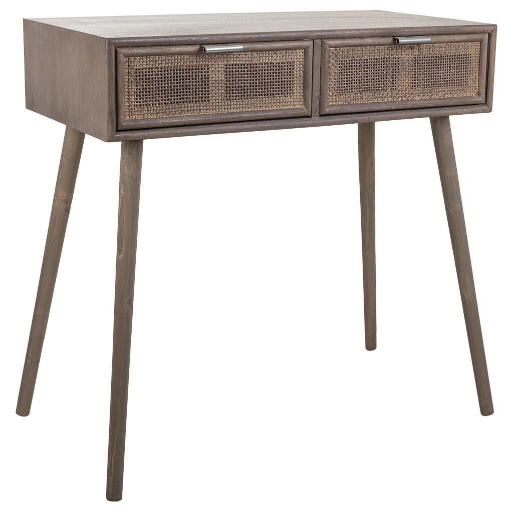 Mobile da ingresso in legno e griglia in bambù con 2 cassetti grigi 80x42x79h