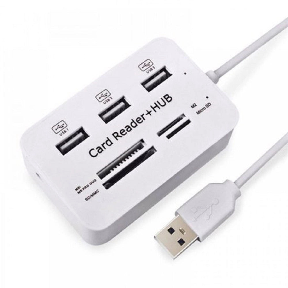 Trade Shop - Lettore Di Schede Carte + Hub Usb 2.0 3 Porte Usb Slot Ms Sd Mmc Tf M2 Q-h02 -
