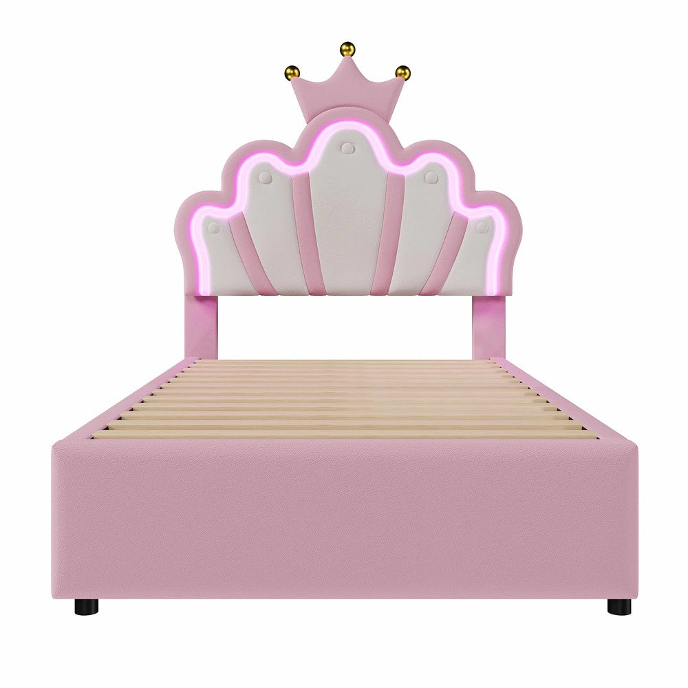 Letto Imbottito con Testiera Regolabile e Cassetti ¨C MINIMAL ¨C Rosa, PU, 90x200
