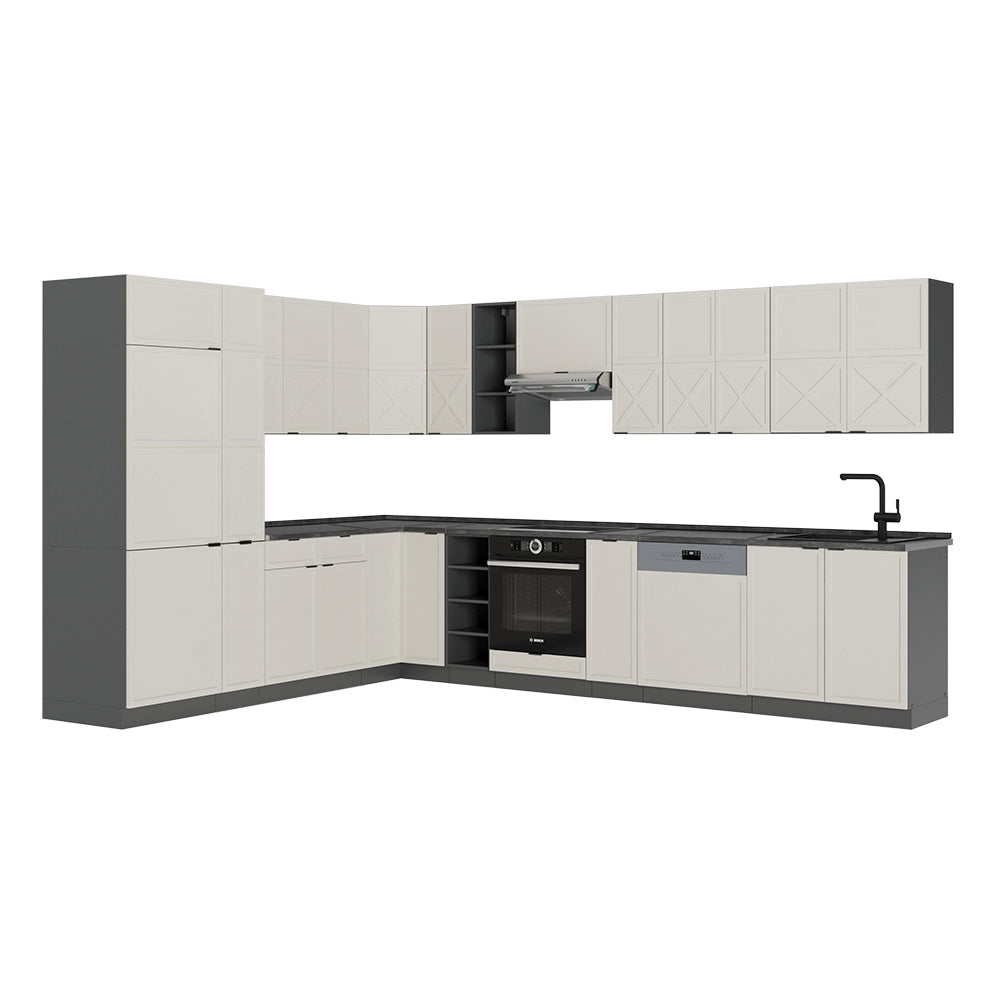 Cucina angolare completa Fame-Line GrigioBeige/Antracite 347 x 60 cm, PT Antracite Vicco