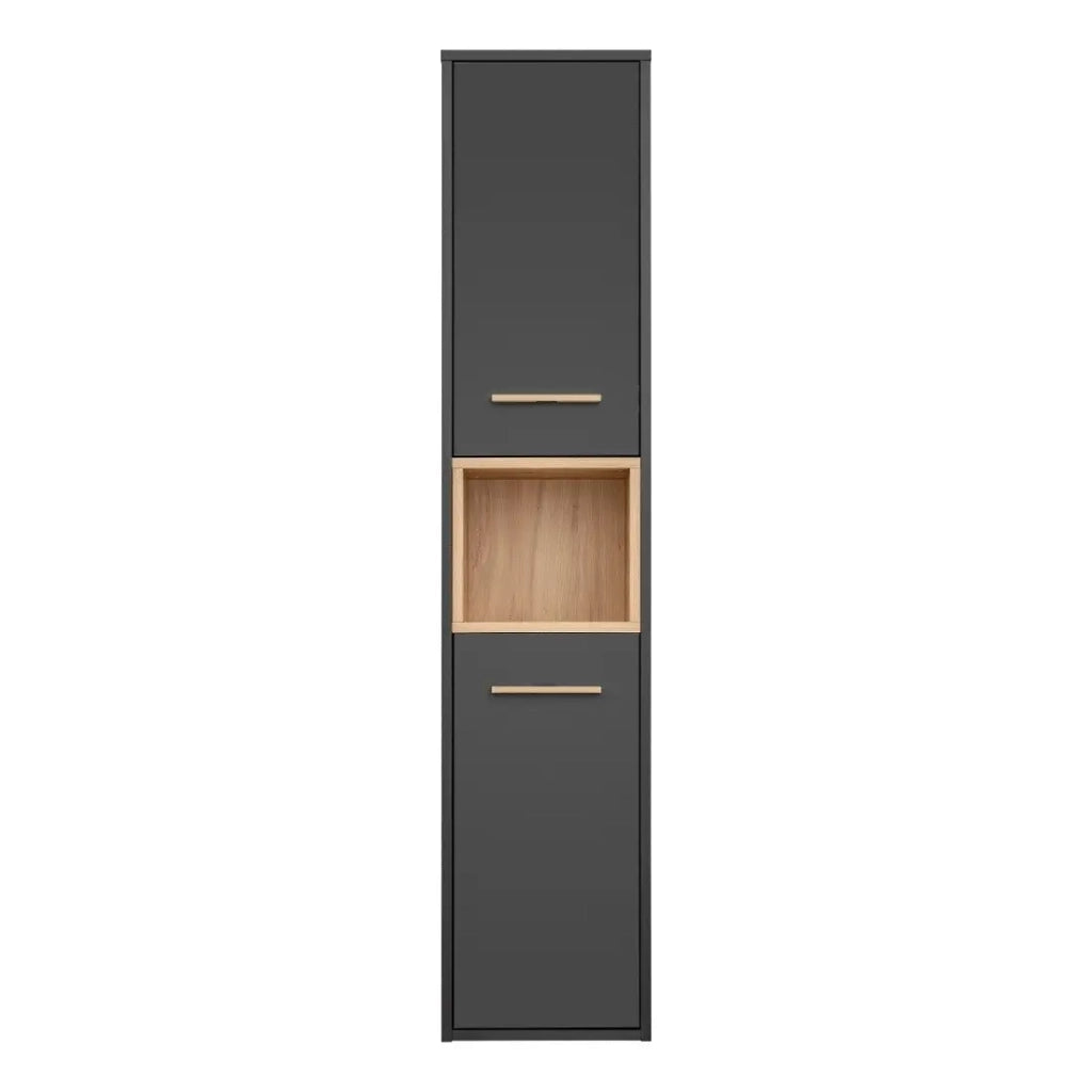Colonna da bagno TALOKA – 2 porte – Grigio antracite e rovere chiaro – 170 cm – Da appendere