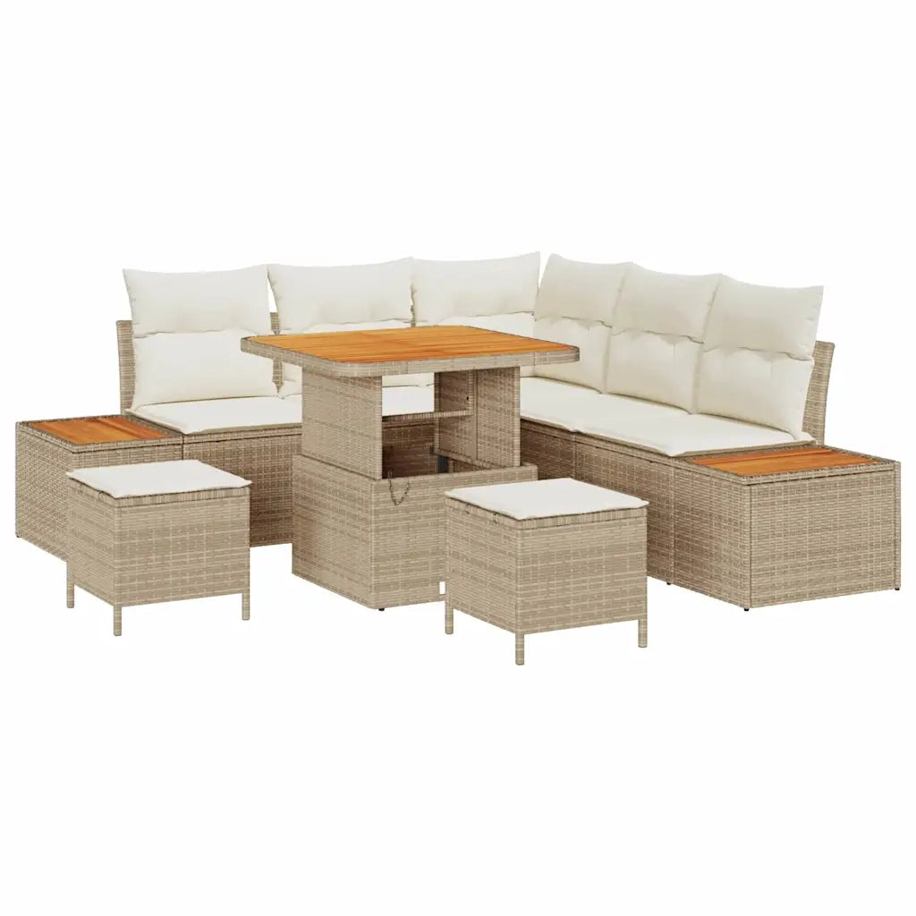 Set Divano da Giardino 8 pcs Beige polyrattan