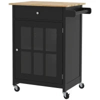 Carrello Cucina con Cassetto, Armadietto Regolabile e Portasciugamani, in Legno, 67x48x86.5 cm, Nero e Rovere