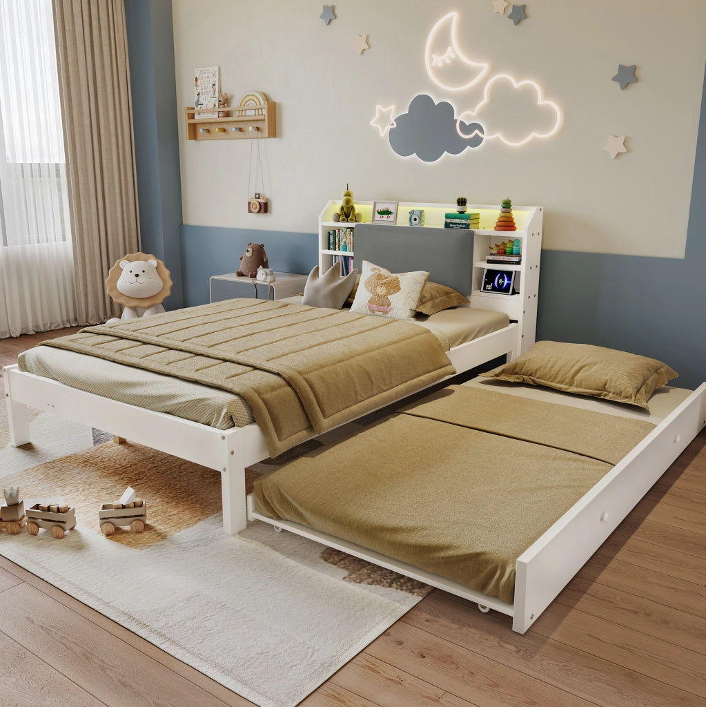 Letto in legno 120x200 cm con letto estraibile e LED