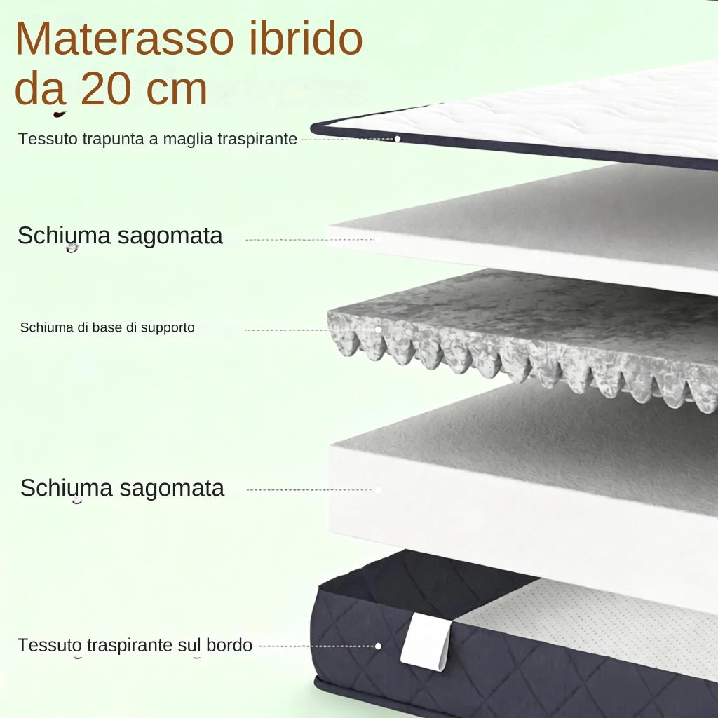 Materasso in Memory Foam e Schiuma Ondulata con Base Antiscivolo 140x190x20 cm; Bianco e Grigio