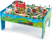 Tavolo e Set di Trenini in Legno, Tavolo Reversibile e Staccabile e Binari in Legno Massiccio, Set da Gioco Creativo 84/80 Pezzi, per Bambini 3 Anni+ (Stile 2)