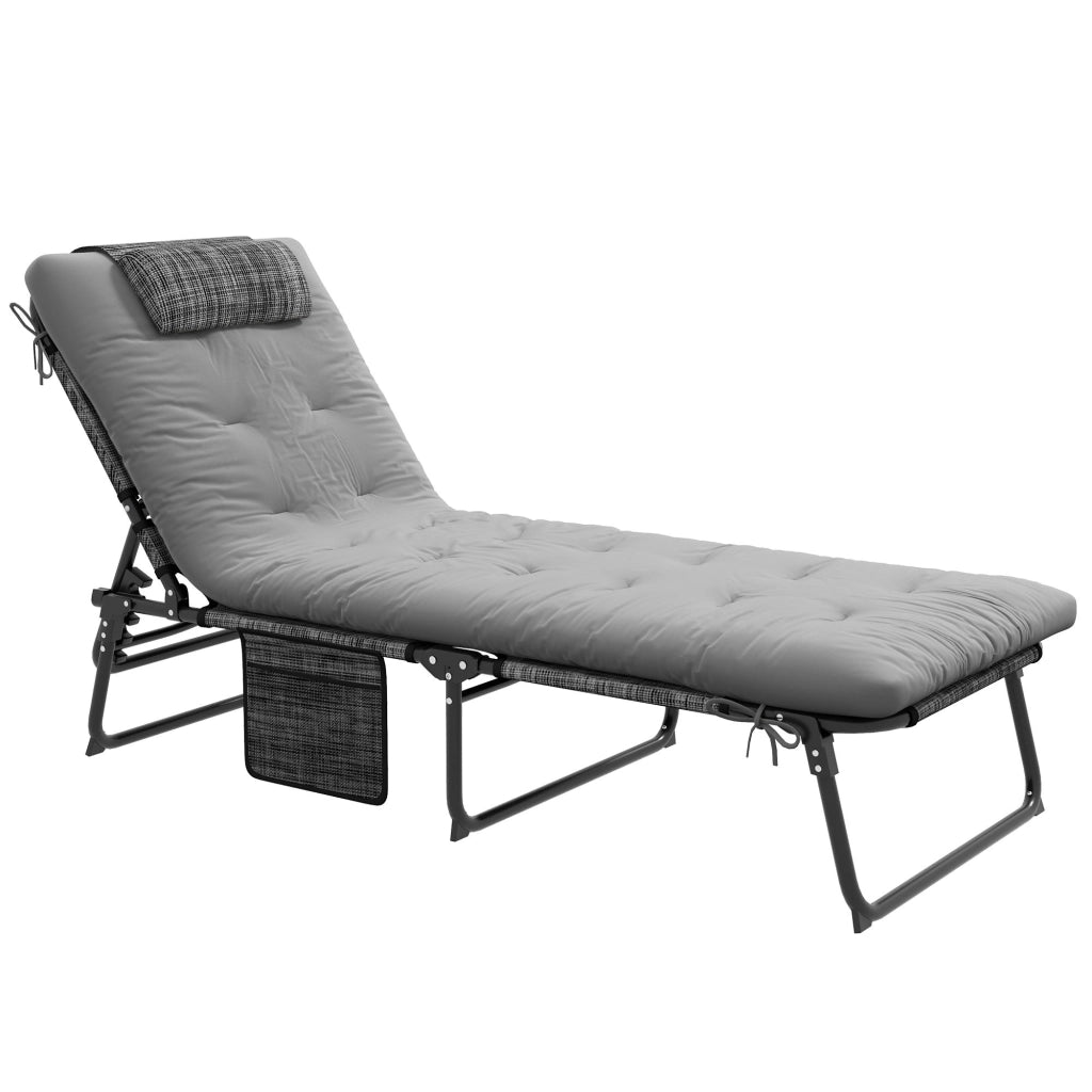 Lettino da Giardino Pieghevole e Reclinabile con Tasca Laterale 68x189x30 cm  Nero e Grigio