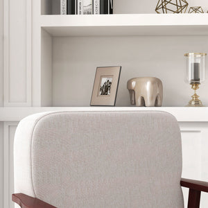 Poltrona a Dondolo 66x78x76 cm in Tessuto Effetto Lino e Legno Beige e Marrone