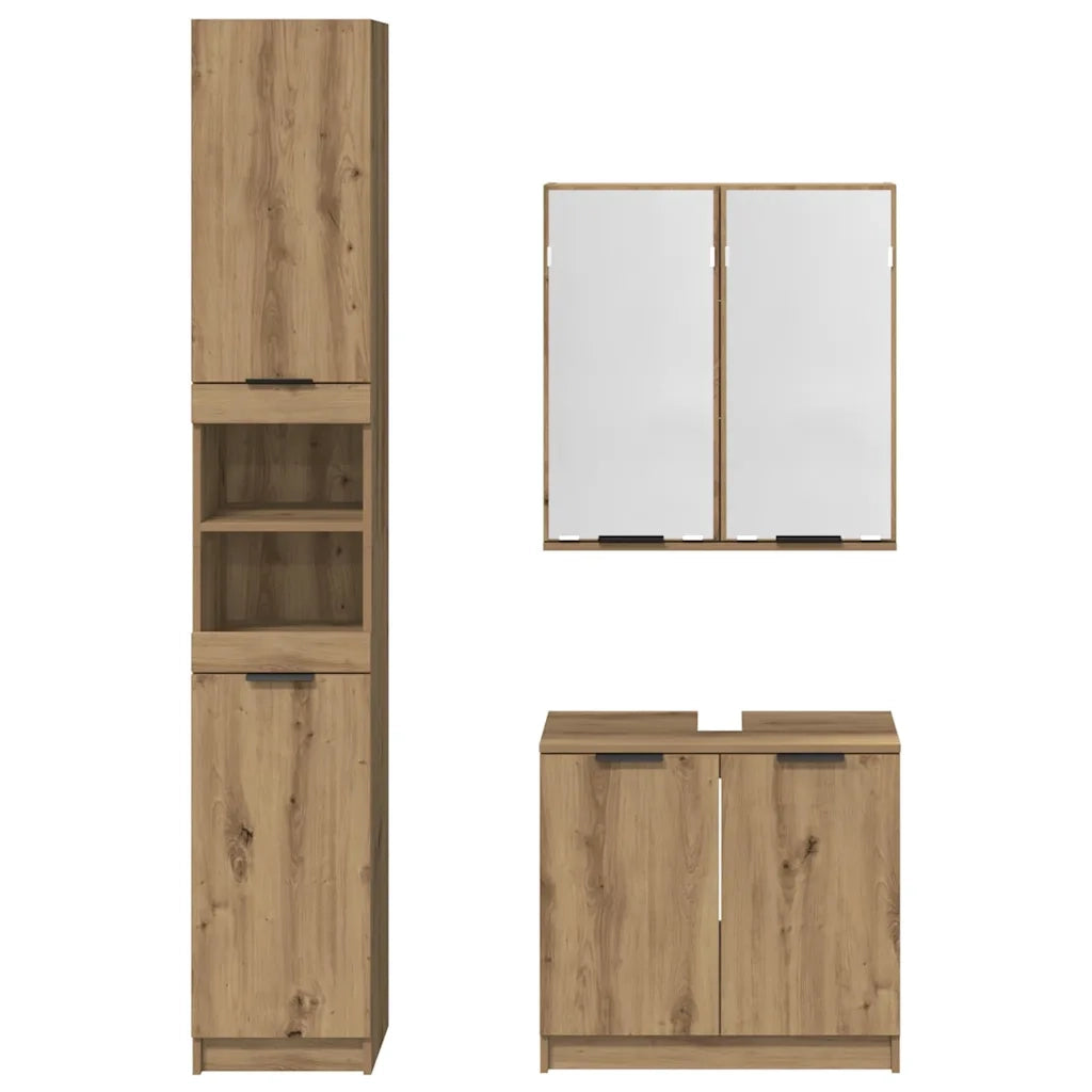 Set di Armadi da Bagno con lo scaffale 3 pcs Rovere artigianale