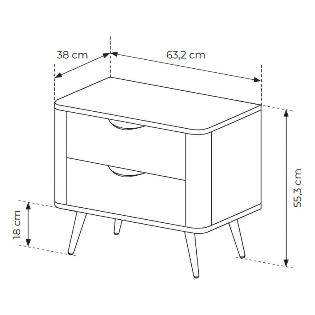 Gasi, Comodino 2 Cassetti, 63x38x55h cm Marrone Noce