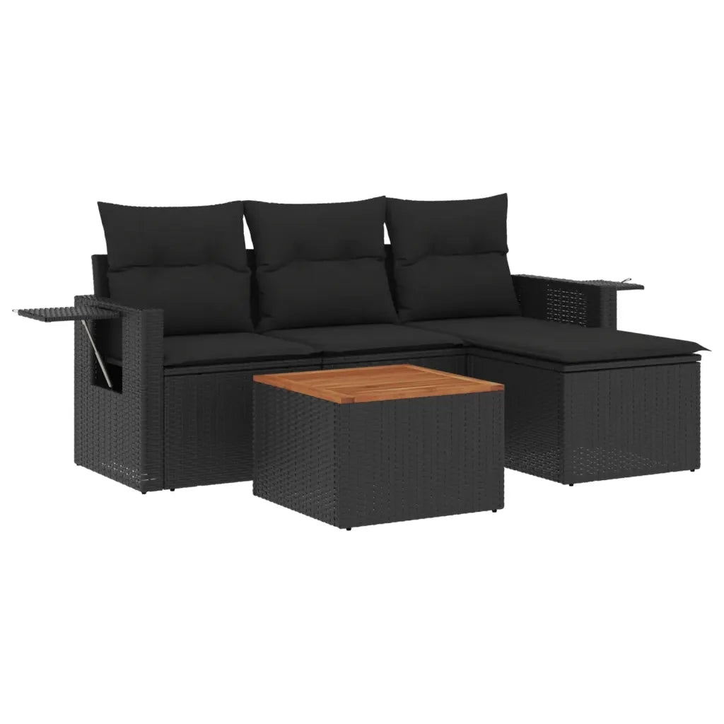 Salotto da Giardino-Set Divani da Giardino 5 pz con Cuscini in Polyrattan Nero 543262